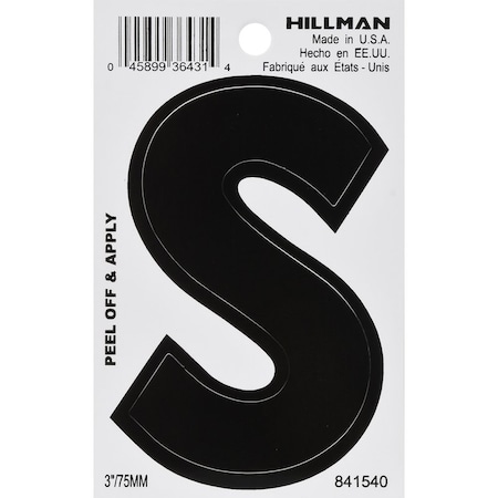 Hillman HILLMAN 3 in. Black Vinyl Self-Adhesive Letter S 1 pc, PK6 841540